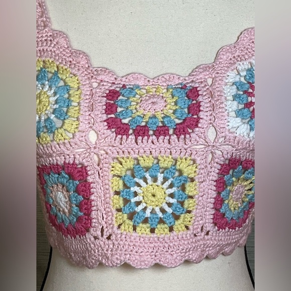 NWT Dolls Kill Crochet Crop Tank Pink Soaked In Sunshine By Sugar Thrillz XS/S - Picture 2 of 8